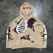 Casual street retro patchwork ripped skull hoodie