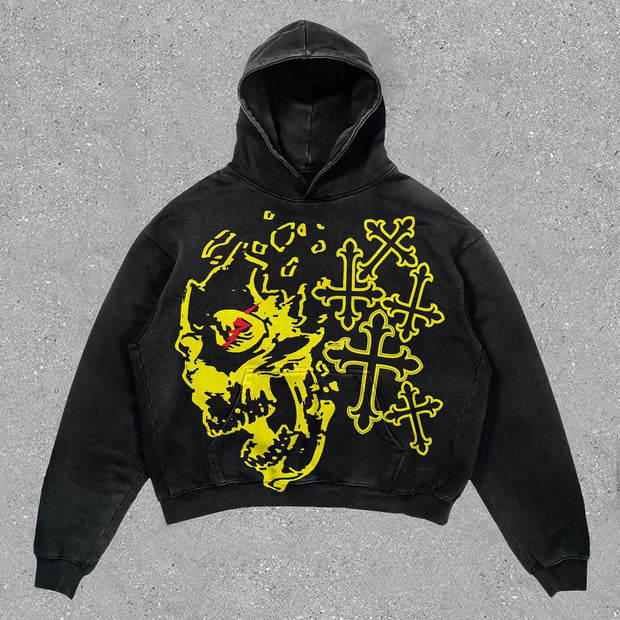 Trendy Retro Cross Skull Hoodie