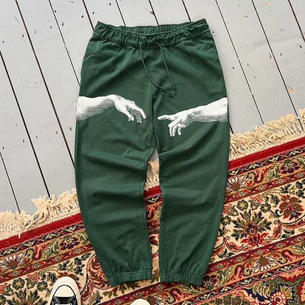 Casual Hands Print Pocket Drawstring Trousers
