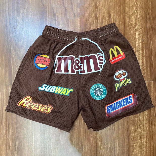 Trendy printed double-layer mesh shorts