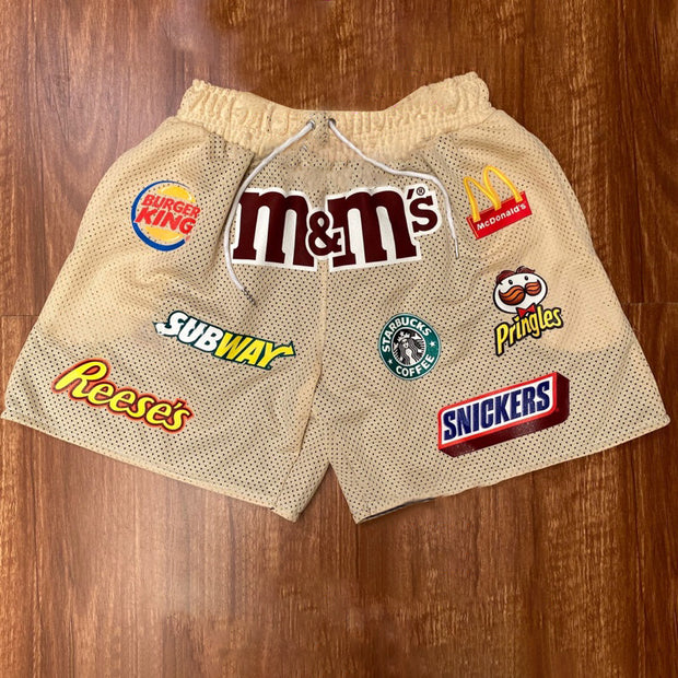 Trendy printed double-layer mesh shorts