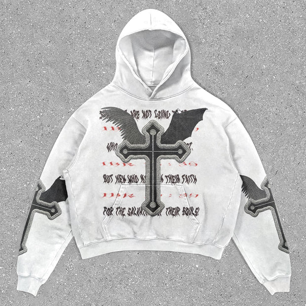 Trendy Retro Cross Letters Print Hoodie