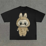 College style cartoon print round neck T-shirt