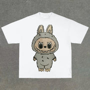 College style cartoon print round neck T-shirt
