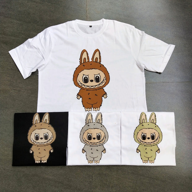 College style cartoon print round neck T-shirt