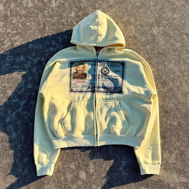 Personalized ID print zip-up hoodie