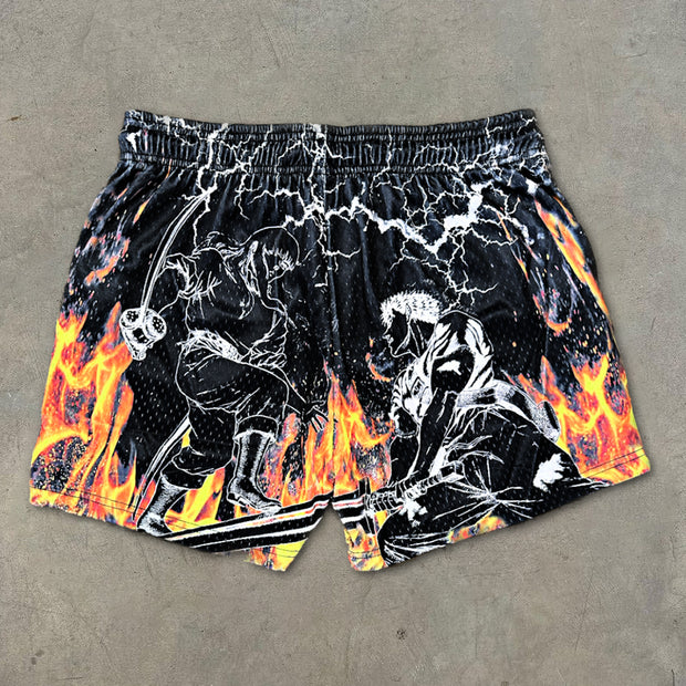 Retro Fighter Anime Mesh Shorts