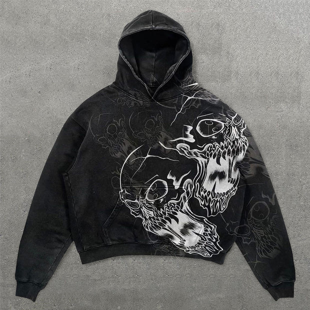 Skull Out Of Body Print Long Sleeve Hoodies