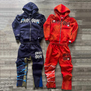 Daisy Soho Zipper Hoodie Sweatpants Print Two Piece Set