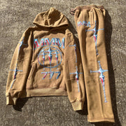 777 Holy Sword Printed Casual Street Hoodie Two-piece Set