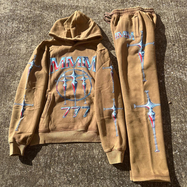 777 Holy Sword Printed Casual Street Hoodie Two-piece Set