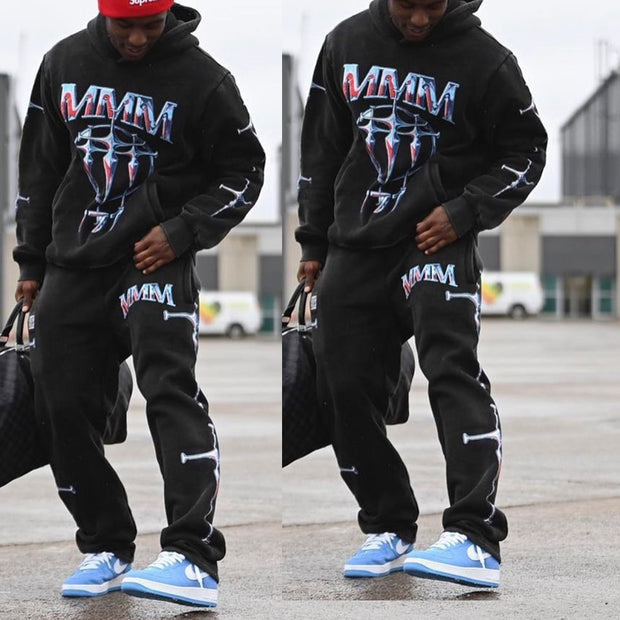 777 Holy Sword Printed Casual Street Hoodie Two-piece Set