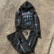 777 Holy Sword Printed Casual Street Hoodie Two-piece Set