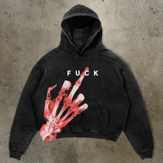 Gesture & Letters Print Long Sleeve Hoodies