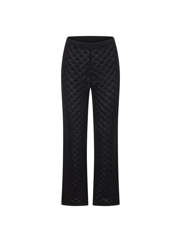 Knitted hollow v-neck top and wide-leg pants two-piece set
