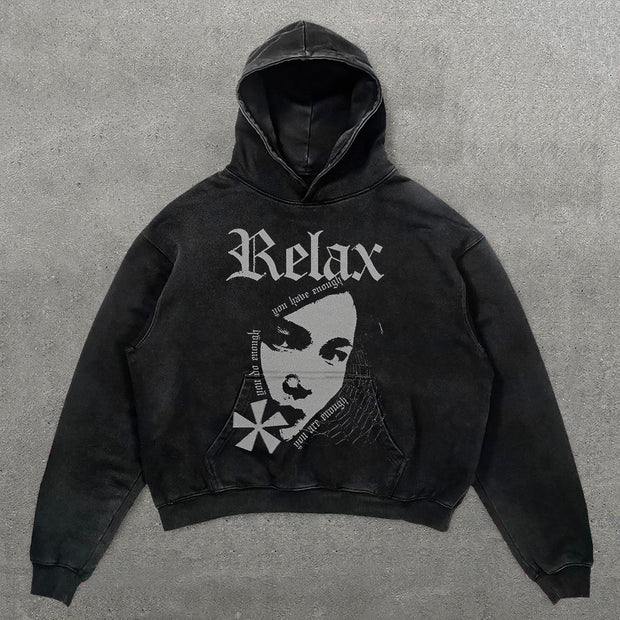 Unisex Relax Print Long Sleeve Hoodies