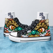 Trendy high-top canvas shoes with artistic patterns