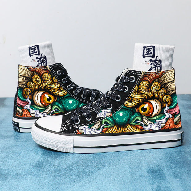 Trendy high-top canvas shoes with artistic patterns