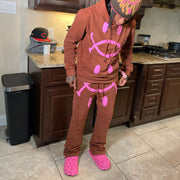 Fashionable casual smiley print loose sweatshirt pants suit
