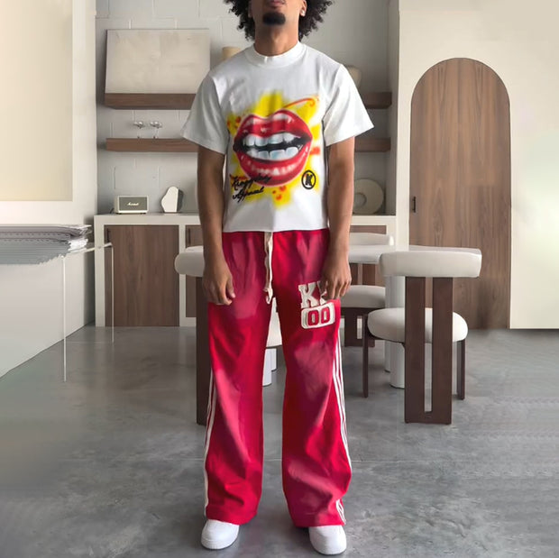 Lips Printed T-Shirt Sweatpants Two Piece Set
