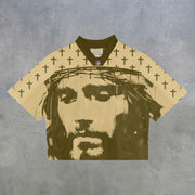 God casual street V-neck mesh T-shirt