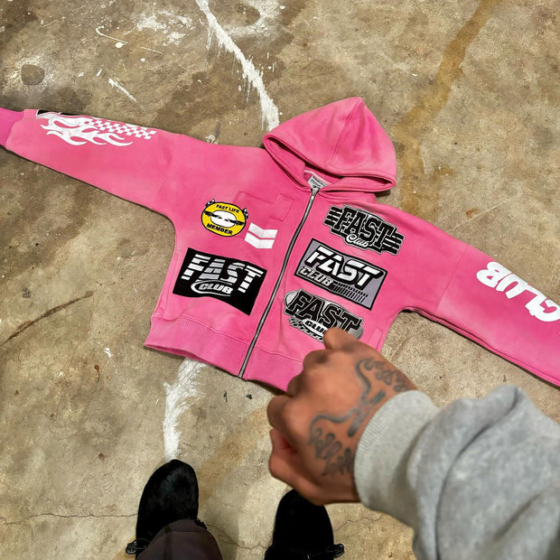 Personalized Street Style Printed Zip Hoodie