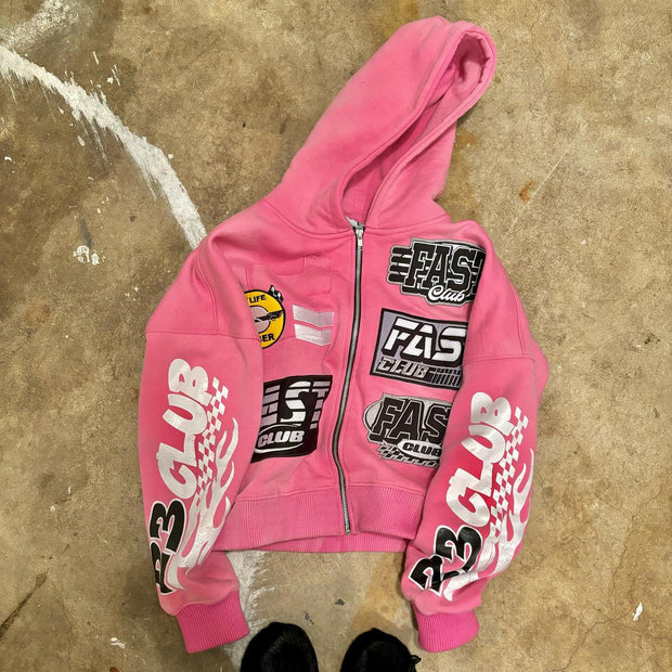 Personalized Street Style Printed Zip Hoodie