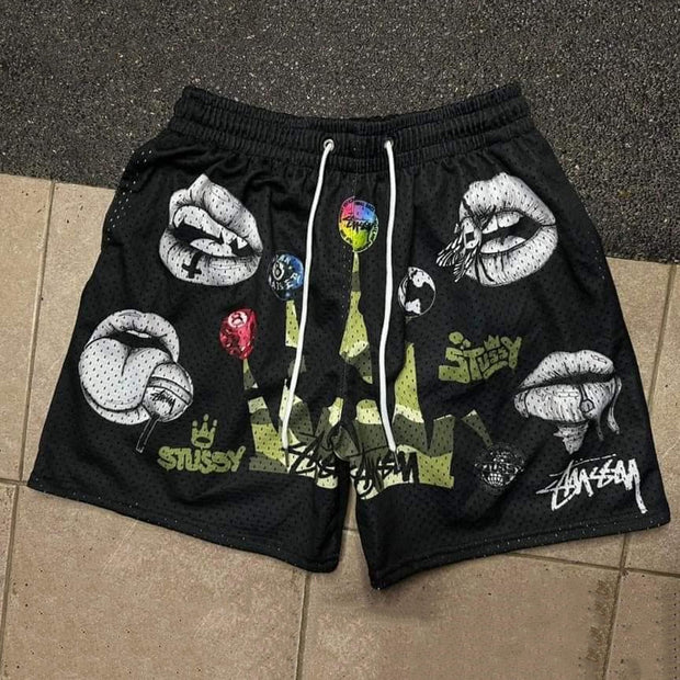 Crown casual street retro mesh shorts