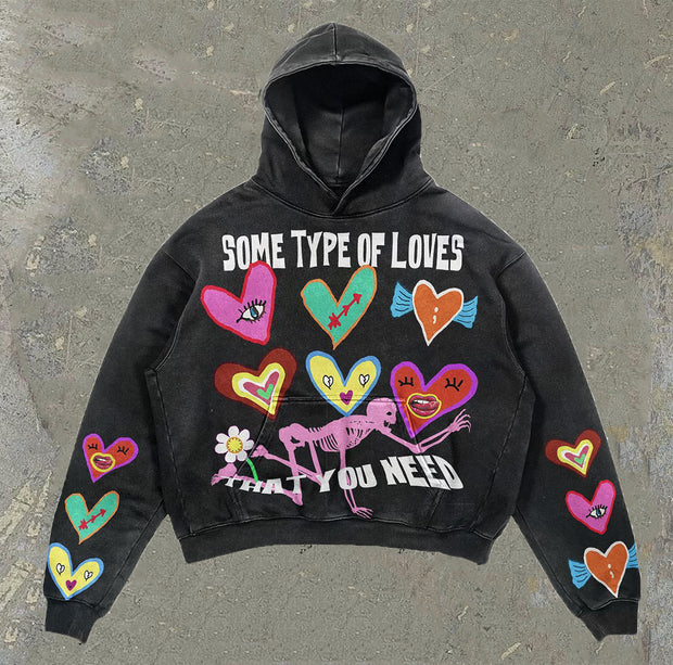 Some Type of Love Print Casual Street Hoodie