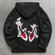 Lucky Fish Graphic Street Plush Hoodie