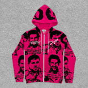 statement zip print graphic hoodie