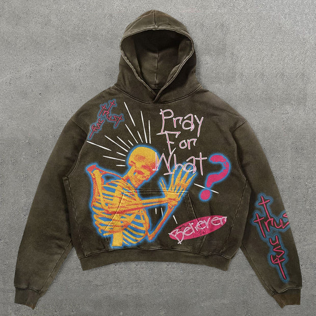 Pray For What Print Long Sleeve Hoodies