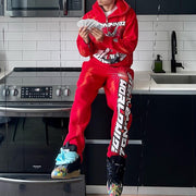 Fashion Print Zipper Hoodie Sweatpants Two Piece Set