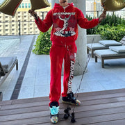 Fashion Print Zipper Hoodie Sweatpants Two Piece Set