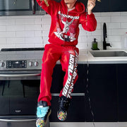 Fashion Print Zipper Hoodie Sweatpants Two Piece Set