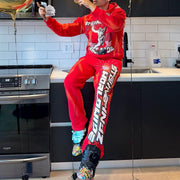 Fashion Print Zipper Hoodie Sweatpants Two Piece Set