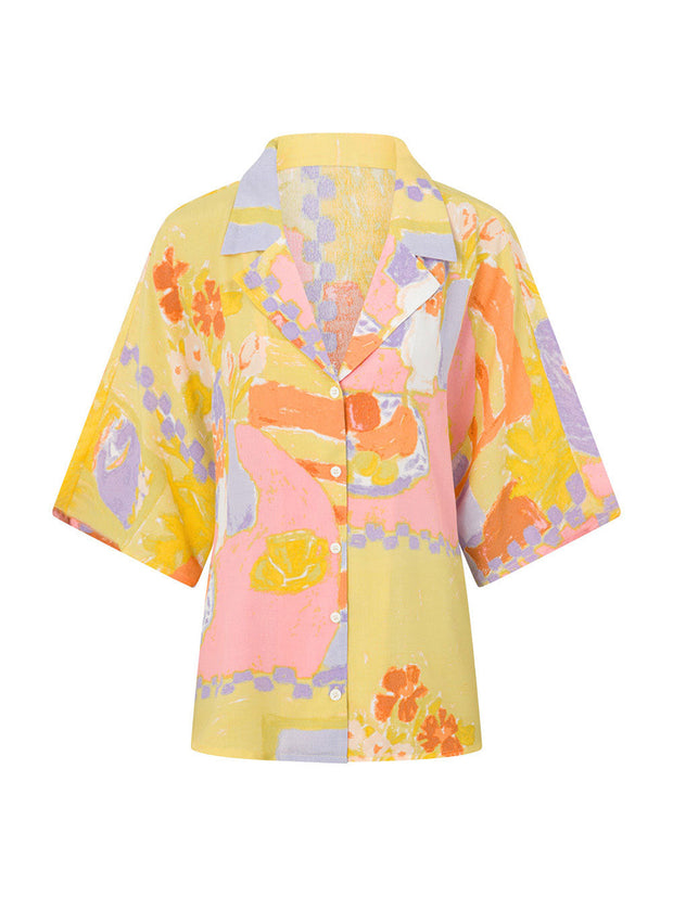 Fashionable holiday style floral shirt wide-leg pants two-piece suit