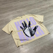 Hand gesture print crew neck T-shirt