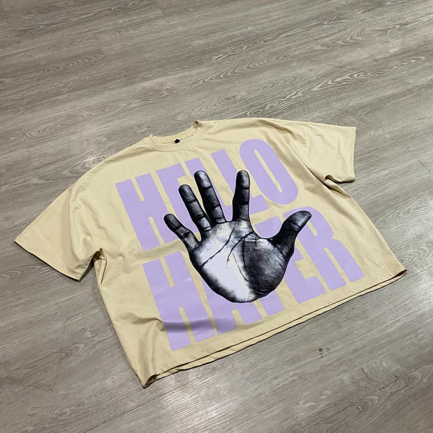 Hand gesture print crew neck T-shirt