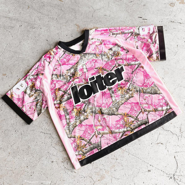Sakura casual street retro stitching mesh jersey