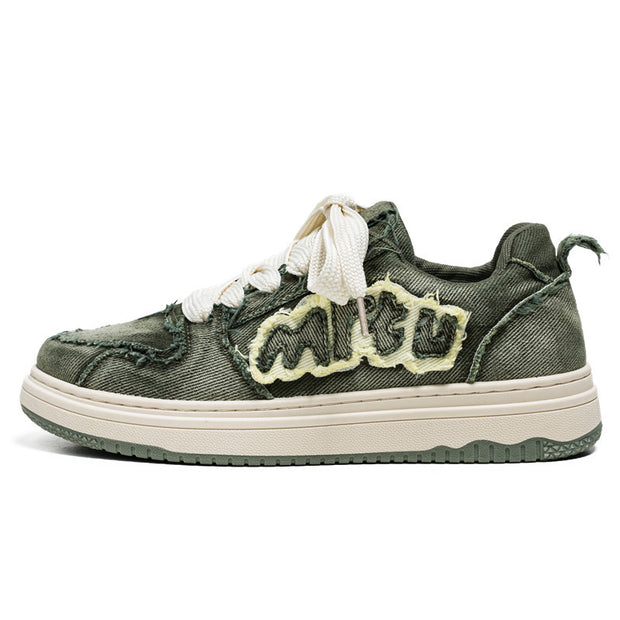 Retro washed denim stitching street couple skateboard shoes