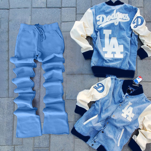 Fashionable retro printed baseball uniform pants two-piece set