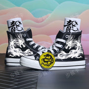 Trendy graffiti ink dragon astronaut canvas shoes
