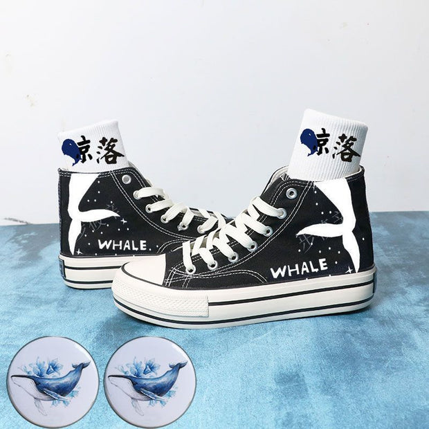 Trendy graffiti ink dragon astronaut canvas shoes