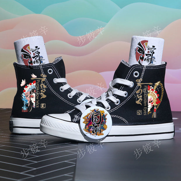 Trendy graffiti ink dragon astronaut canvas shoes