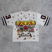 Fred's Garage Printed Splicing V-neck T-shirt