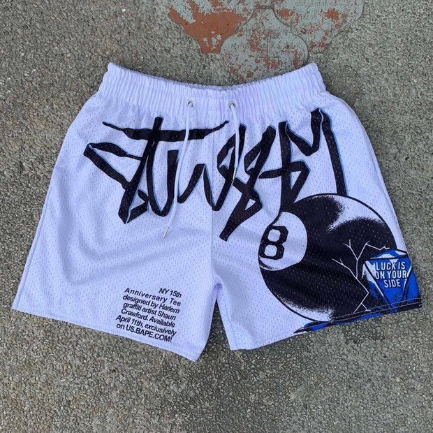 Diamond Black Eight Casual Street Retro Mesh Shorts