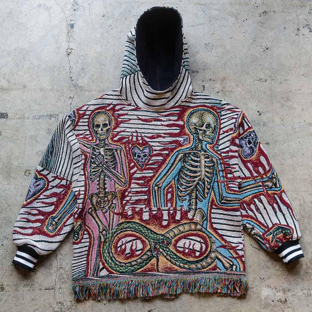 Personalized Vintage Skull Long Sleeve Fringe Hoodie