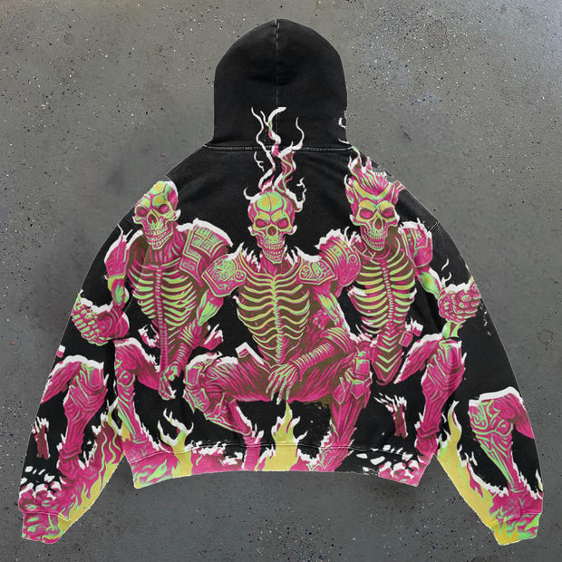 skull warrior print hoodie