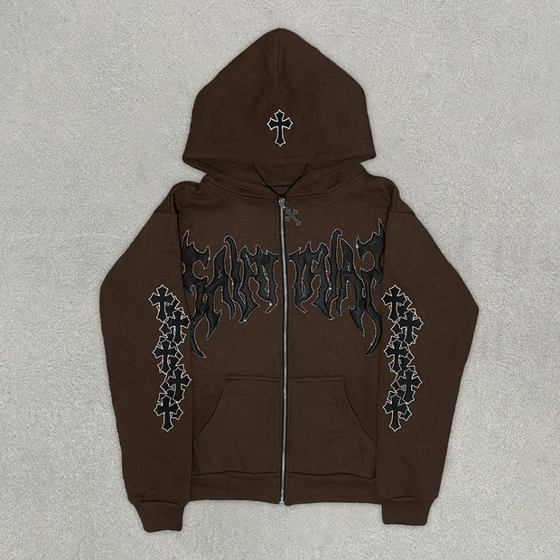 Casual Character Printed Cross Zip Hoodie